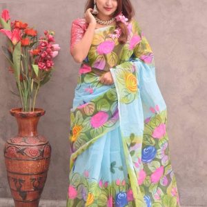 Hand Print Half Silk Sharee